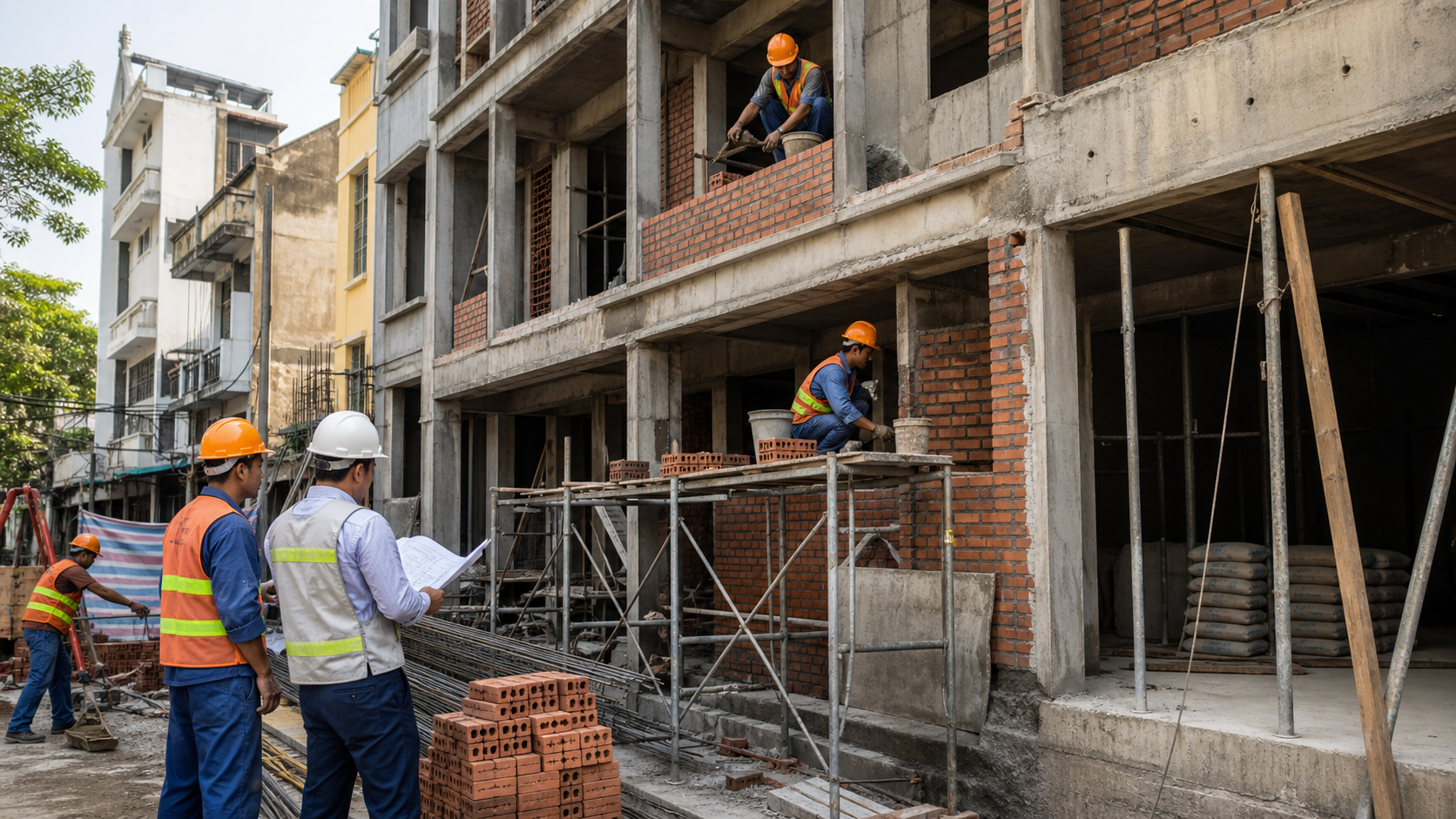 Công trường nhà ở dân dụng tại Hà Nội do tổng thầu kiểm soát thi công