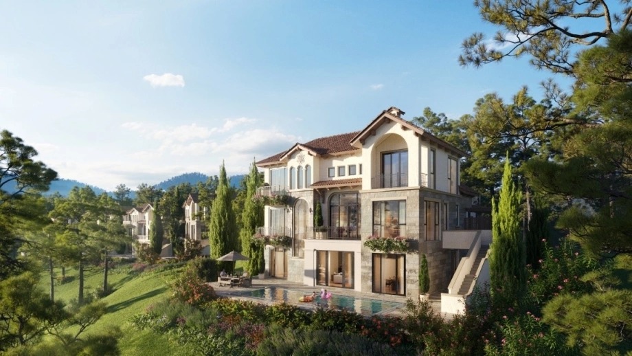 Ngoại thất biệt thự nghỉ dưỡng phong cách địa trung hải Thanh Xuân Valley