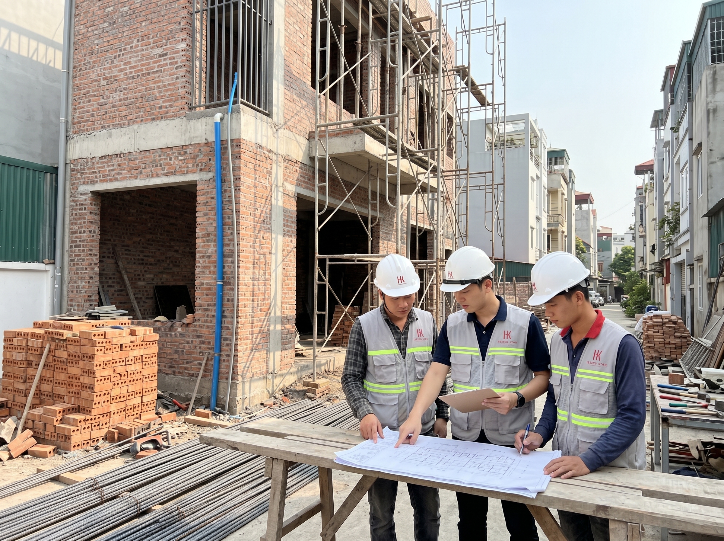 Kỹ sư và công nhân Hoàng Kiến thi công trọn gói nhà ở dân dụng tại Hà Nội