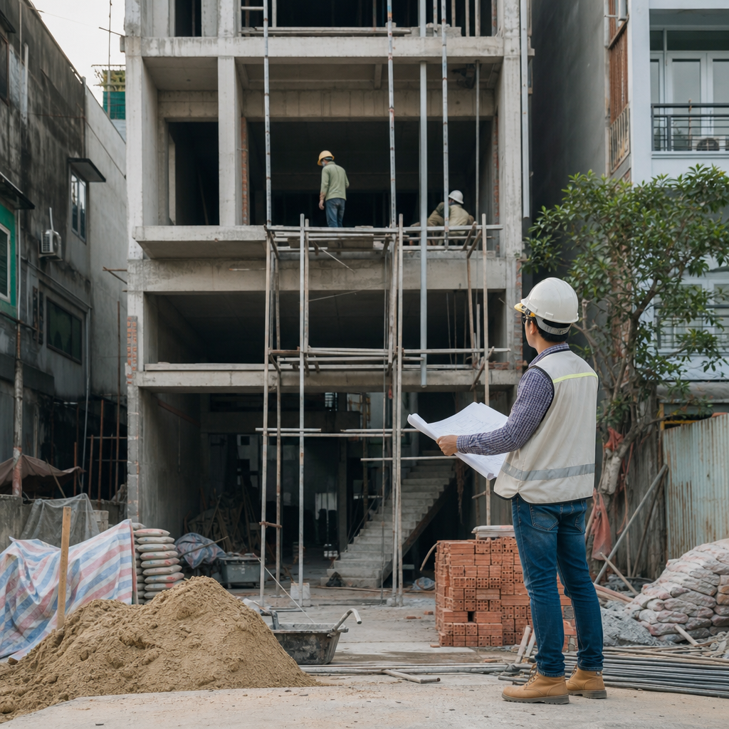 Tổng thầu thi công nhà ở trọn gói tại Hà Nội kiểm tra công trường thực tế
